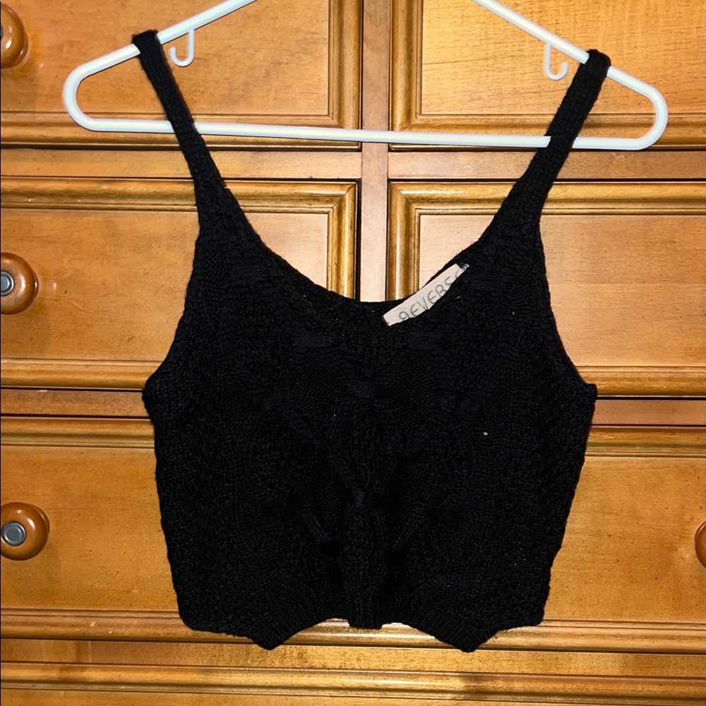 Reverse Black Knit Crop Top